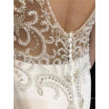 High Quality Custom Made Stunning Tulle & Satin V-Neckline Mermaid Wedding Dresses With Lace Appliques and beading